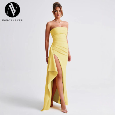 2024 Hot Selling Strapless Maxi Dress - OEM & ODM Available for Wholesalers | Sexy Side Slit Irregular Bodycon Dress - Item No. ald1088 | Perfect for Summer Fashion
