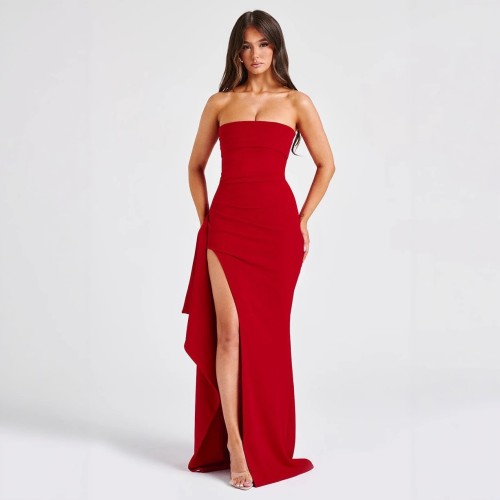 2024 Hot Selling Strapless Maxi Dress - OEM & ODM Available for Wholesalers | Sexy Side Slit Irregular Bodycon Dress - Item No. ald1088 | Perfect for Summer Fashion