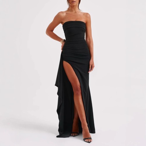 2024 Hot Selling Strapless Maxi Dress - OEM & ODM Available for Wholesalers | Sexy Side Slit Irregular Bodycon Dress - Item No. ald1088 | Perfect for Summer Fashion