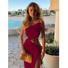 2024 Hot Selling European & American Diagonal Collar Slip Dress Women Sexy Lace Up Hollow Out Long Dress Slit Dress Item No.23138