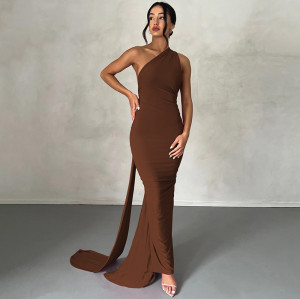 2026 Summer New Arrival Women's Dress - Sexy Backless Ruched Slim Fit Maxi Dress | OEM & ODM for Wholesale, Sourcing Agents | Solid Color Sleeveless Design - Item No.D3312176A