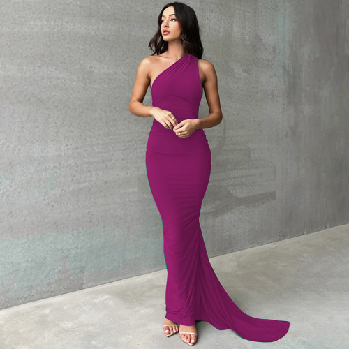 2026 Summer New Arrival Women's Dress - Sexy Backless Ruched Slim Fit Maxi Dress | OEM & ODM for Wholesale, Sourcing Agents | Solid Color Sleeveless Design - Item No.D3312176A