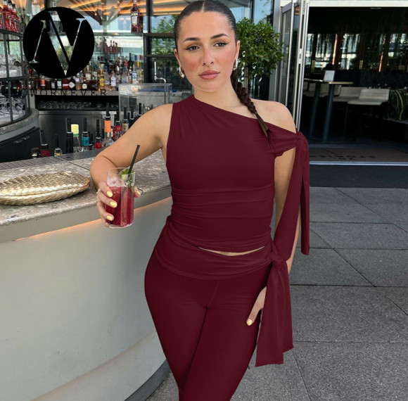 2025 Summer New Arrival: European & American Fashion Streetwear Asymmetrical Neck Sleeveless Top & Slim Lace Up Culottes Set - OEM/ODM Wholesale Item No.S4516570A for Sourcing Agents and Bulk Buyers