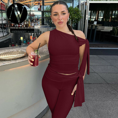 2025 Summer New Arrival: European & American Fashion Streetwear Asymmetrical Neck Sleeveless Top & Slim Lace Up Culottes Set - OEM/ODM Wholesale Item No.S4516570A for Sourcing Agents and Bulk Buyers