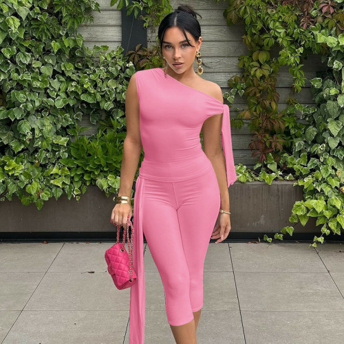 2025 Summer New Arrival: European & American Fashion Streetwear Asymmetrical Neck Sleeveless Top & Slim Lace Up Culottes Set - OEM/ODM Wholesale Item No.S4516570A for Sourcing Agents and Bulk Buyers