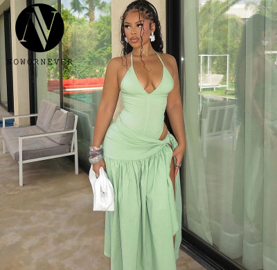 2025 Spring Summer New Arrival European & American Fashion Sexy Backless Bodysuit Slim Lace Up Midi Skirt Set Wholesale Item No.S4817189A