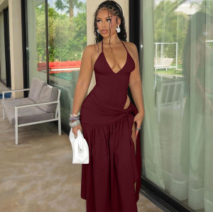 2025 Spring Summer New Arrival European & American Fashion Sexy Backless Bodysuit Slim Lace Up Midi Skirt Set Wholesale Item No.S4817189A