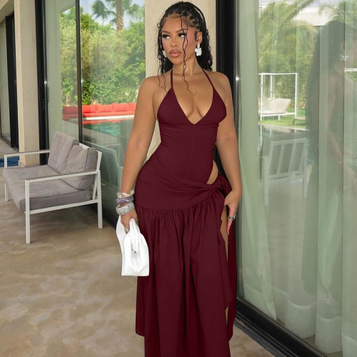 2025 Spring Summer New Arrival European & American Fashion Sexy Backless Bodysuit Slim Lace Up Midi Skirt Set Wholesale Item No.S4817189A