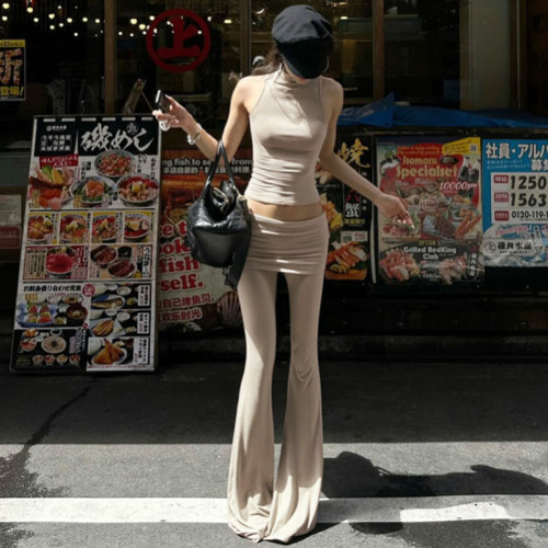 OEM & ODM Women's Fall 2025 Fashion Sleeveless Crop Top with High Waist Flare Pants Set - Wholesale Activewear S4516401K for Brands and Retailers