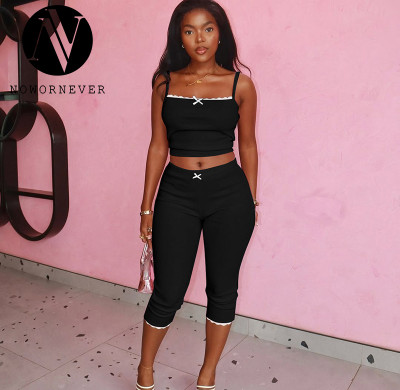 2025 Summer New Arrival European & American Streetwear Sleeveless Crop Top and High Waist Five-Point Pants Set | OEM, ODM, Wholesale Available - Item No. S5218478K