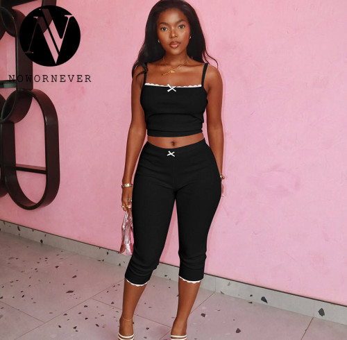 2025 Summer New Arrival European & American Streetwear Sleeveless Crop Top and High Waist Five-Point Pants Set | OEM, ODM, Wholesale Available - Item No. S5218478K