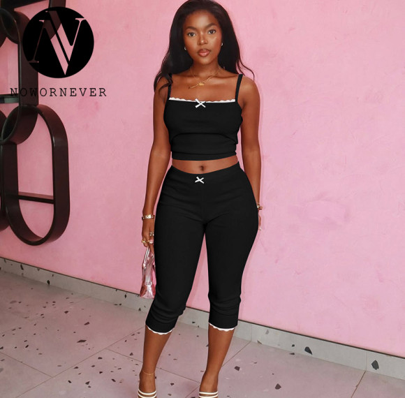 2025 Summer New Arrival European & American Streetwear Sleeveless Crop Top and High Waist Five-Point Pants Set | OEM, ODM, Wholesale Available - Item No. S5218478K