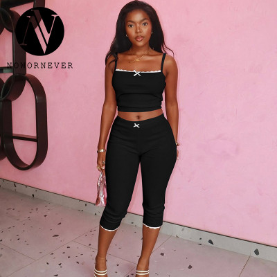 2025 Summer New Arrival European & American Streetwear Sleeveless Crop Top and High Waist Five-Point Pants Set | OEM, ODM, Wholesale Available - Item No. S5218478K