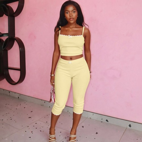 2025 Summer New Arrival European & American Streetwear Sleeveless Crop Top and High Waist Five-Point Pants Set | OEM, ODM, Wholesale Available - Item No. S5218478K