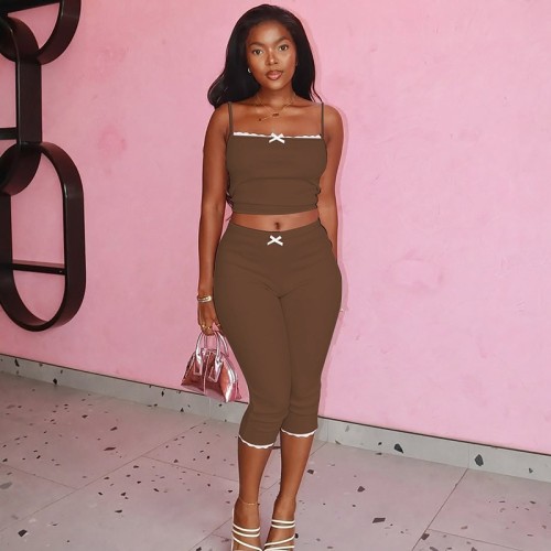 2025 Summer New Arrival European & American Streetwear Sleeveless Crop Top and High Waist Five-Point Pants Set | OEM, ODM, Wholesale Available - Item No. S5218478K