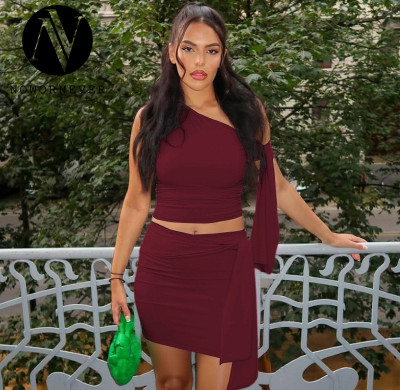 OEM & ODM Wholesale - 2026 Summer New Arrival European & American Women's Fashion Diagonal Collar Tie Up Top & Slim Ruched Skirt Set - Item No. S5418865A - Perfect for Activewear & Fashion Clothing