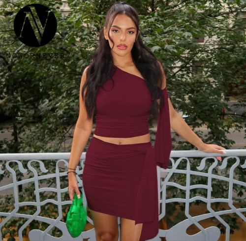 OEM & ODM Wholesale - 2026 Summer New Arrival European & American Women's Fashion Diagonal Collar Tie Up Top & Slim Ruched Skirt Set - Item No. S5418865A - Perfect for Activewear & Fashion Clothing