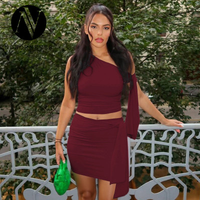 OEM & ODM Wholesale - 2026 Summer New Arrival European & American Women's Fashion Diagonal Collar Tie Up Top & Slim Ruched Skirt Set - Item No. S5418865A - Perfect for Activewear & Fashion Clothing