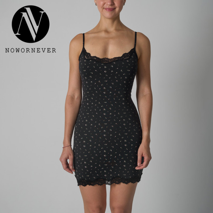 OEM & ODM Spring Black Lace Slip Dress for Women | Floral Print Cami Mini Dress | High Waist Bodycon Slim Fit | Wholesale Sourcing Agents | Perfect for Activewear & Fashion Clothing