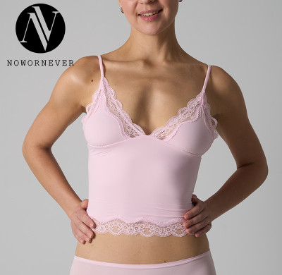 OEM & ODM 2025 Spring SK1268 Super Stretch Lightweight Sleeveless Lace Camisole for Women - Sexy Deep V Neck Adjustable Strap Lace Trim Tank Top No Padding | Wholesale Activewear & Fashion Clothing