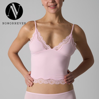 OEM & ODM 2025 Spring SK1268 Super Stretch Lightweight Sleeveless Lace Camisole for Women - Sexy Deep V Neck Adjustable Strap Lace Trim Tank Top No Padding | Wholesale Activewear & Fashion Clothing