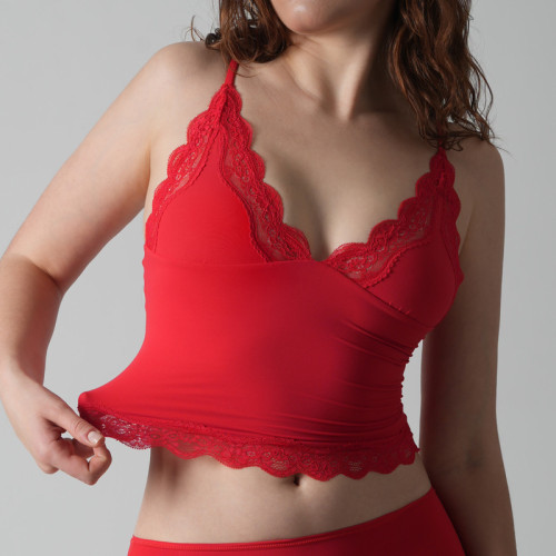 OEM & ODM 2025 Spring SK1268 Super Stretch Lightweight Sleeveless Lace Camisole for Women - Sexy Deep V Neck Adjustable Strap Lace Trim Tank Top No Padding | Wholesale Activewear & Fashion Clothing