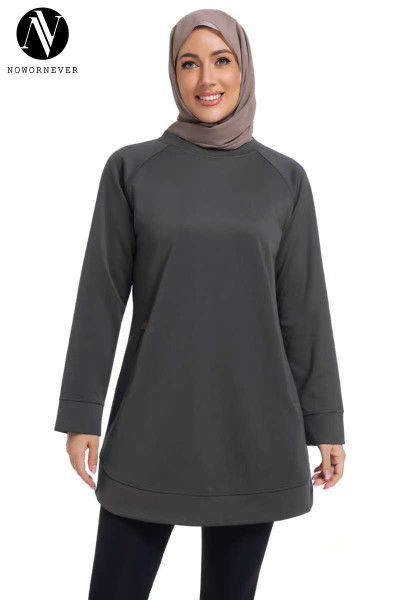 OEM & ODM Y025 Modest Muslim Women's Sportswear Hoodie - Solid Color Arab Islamic Activewear Top for Wholesale & Sourcing Agents