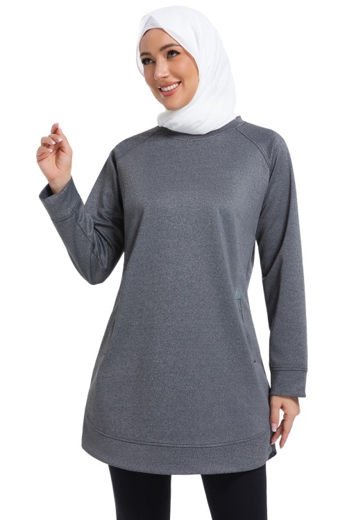 OEM & ODM Y025 Modest Muslim Women's Sportswear Hoodie - Solid Color Arab Islamic Activewear Top for Wholesale & Sourcing Agents