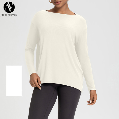 CX147 Athena Lululemon Style Tencel Modal Women's Loose Long Sleeve Yoga Top Turtle Back Sports Fitness T-shirt