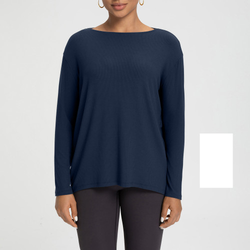 CX147 Athena Lululemon Style Tencel Modal Women's Loose Long Sleeve Yoga Top Turtle Back Sports Fitness T-shirt