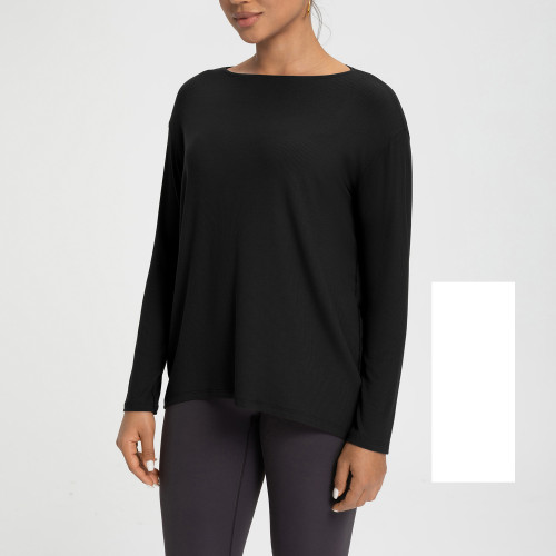 CX147 Athena Lululemon Style Tencel Modal Women's Loose Long Sleeve Yoga Top Turtle Back Sports Fitness T-shirt