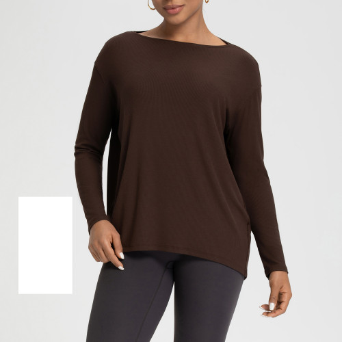 CX147 Athena Lululemon Style Tencel Modal Women's Loose Long Sleeve Yoga Top Turtle Back Sports Fitness T-shirt