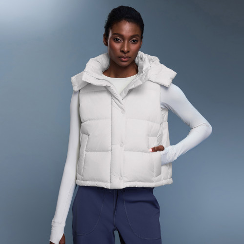 Thickened Sleeveless Jacket for Women - 90% White Duck Down Short Hooded Vest D25143 | OEM, ODM, and Wholesale Orders Welcome from Activewear & Fashion Brands!