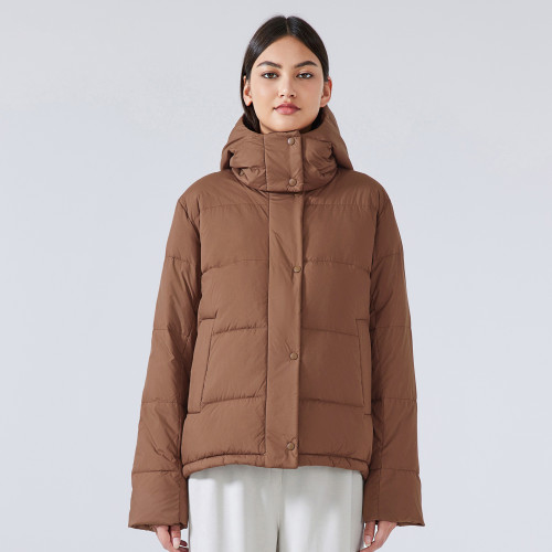 Private Label Women's Winter Hooded Jacket - New Style with Drawstring Waist, Buckle & Zipper Double Placket | Warm Windproof Down Jacket for Wholesale, OEM, and Sourcing Agents