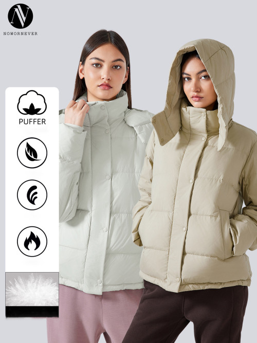 Private Label Women's Winter Hooded Jacket - New Style with Drawstring Waist, Buckle & Zipper Double Placket | Warm Windproof Down Jacket for Wholesale, OEM, and Sourcing Agents