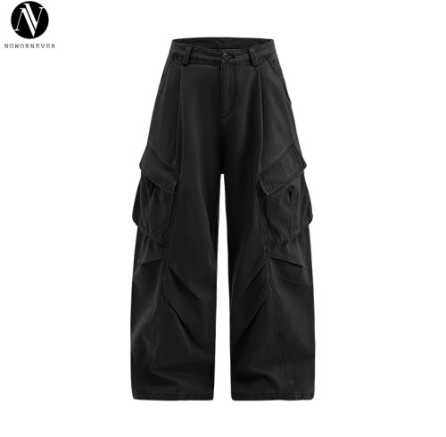OEM & ODM Men's Large Pocket Pleated Cargo Wide Leg Pants - 13555W25, 2025 Autumn New American Functional Outdoor Casual Trousers for Wholesale and Sourcing Agents