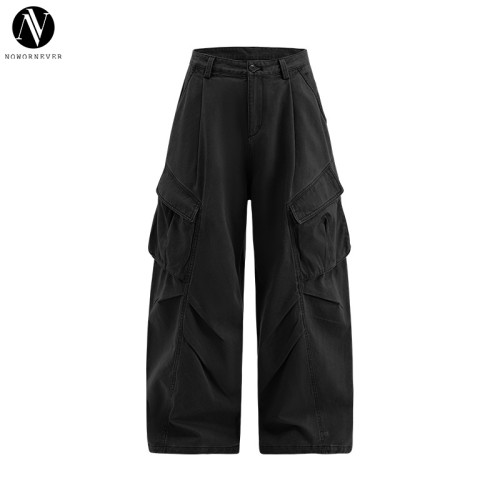 OEM & ODM Men's Large Pocket Pleated Cargo Wide Leg Pants - 13555W25, 2025 Autumn New American Functional Outdoor Casual Trousers for Wholesale and Sourcing Agents