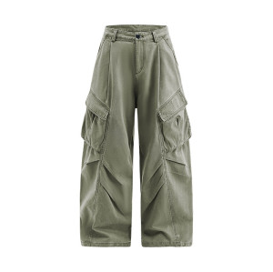 OEM & ODM Men's Large Pocket Pleated Cargo Wide Leg Pants - 13555W25, 2025 Autumn New American Functional Outdoor Casual Trousers for Wholesale and Sourcing Agents