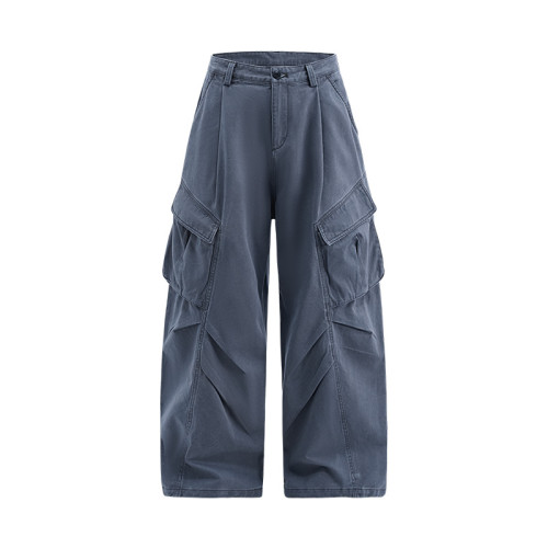 OEM & ODM Men's Large Pocket Pleated Cargo Wide Leg Pants - 13555W25, 2025 Autumn New American Functional Outdoor Casual Trousers for Wholesale and Sourcing Agents