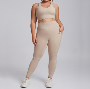 OEM/ODM Plus-Size Yoga Set & Gym Wear Manufacturer, Wholesale Custom Nude-Feel High-Waist Activewear Two-Piece with Pockets.F209-210