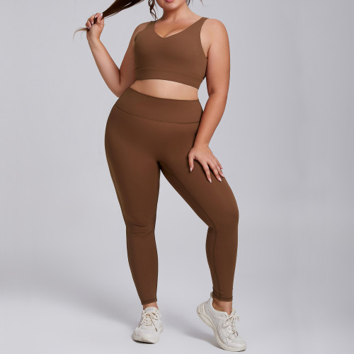 F207-208 Women's Plus Size High Stretch Yoga Set - Brushed Naked Feeling Workout Outfits for Running - OEM, ODM, Wholesale Activewear & Sportswear Solutions