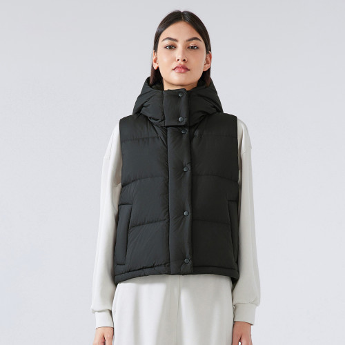 DAW159: OEM & ODM Women's Winter Casual Hooded Down Vest - Versatile Sleeveless Jacket & Short Warm Outerwear | Ideal for Wholesale and Sourcing Agents