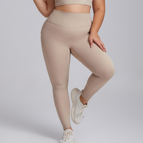 F209 Women's Plus Size Yoga Pants - OEM & ODM High Waist Pocket Butt Lifting Seamless Fitness Trousers, High Stretch Brushed Sports Wear for Wholesale, Sourcing Agents & Trade
