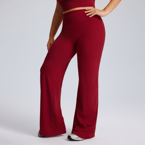 OEM & ODM Women's Plus Size Straight Leg Yoga Pants - F245Plus High Waist Loose Wide Leg Flared Sports Trousers for Wholesale & Sourcing Agents