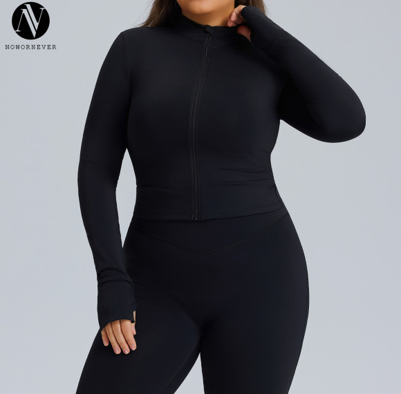 F216Plus Women's Full Zip Yoga Jacket - Winter Plus Size Slim Fit Quick Dry Workout Coat | OEM & ODM Services for Activewear, Wholesale & Sourcing Agents