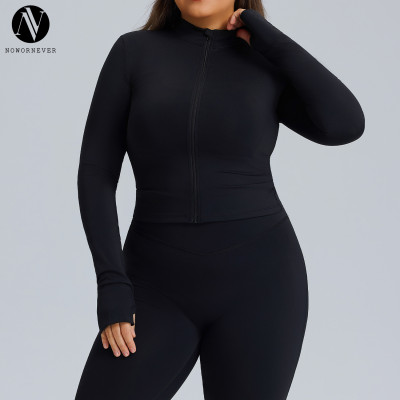 F216Plus Women's Full Zip Yoga Jacket - Winter Plus Size Slim Fit Quick Dry Workout Coat | OEM & ODM Services for Activewear, Wholesale & Sourcing Agents