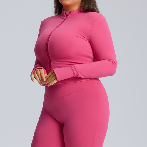 F216Plus Women's Full Zip Yoga Jacket - Winter Plus Size Slim Fit Quick Dry Workout Coat | OEM & ODM Services for Activewear, Wholesale & Sourcing Agents