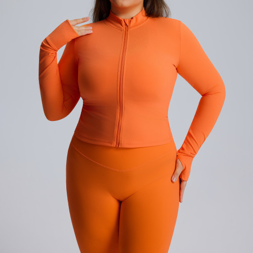 F216Plus Women's Full Zip Yoga Jacket - Winter Plus Size Slim Fit Quick Dry Workout Coat | OEM & ODM Services for Activewear, Wholesale & Sourcing Agents