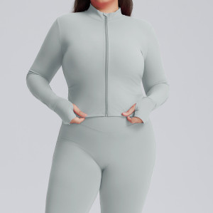 F216Plus Women's Full Zip Yoga Jacket - Winter Plus Size Slim Fit Quick Dry Workout Coat | OEM & ODM Services for Activewear, Wholesale & Sourcing Agents