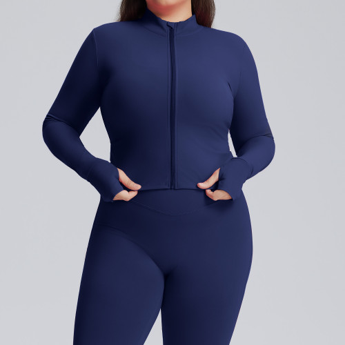 F216Plus Women's Full Zip Yoga Jacket - Winter Plus Size Slim Fit Quick Dry Workout Coat | OEM & ODM Services for Activewear, Wholesale & Sourcing Agents